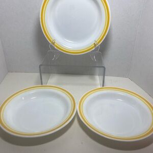 Set of 3 Corelle Citrus Yellow Striped Flat Rimmed Soup Salad Pasta Bowls